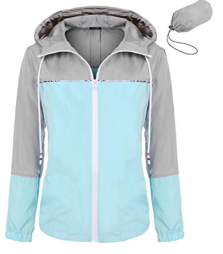 FISOUL Women's Waterproof Raincoat Packable Active Outdoor Hooded Lightweight Rain Jacket Windbreaker S-XXL(Lake Blue,XX-Large)