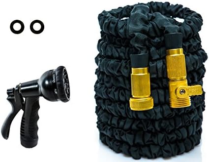 Newest 75'Ft COMMANDO HOSE mark II Expandable Hose heavy Duty Expanding Hose+ a Gift Spray Nozzle Solid Brass Ends strongest Fabric on the Market