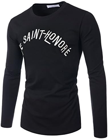 DETYLISH MZT87 Slim Fit Saint Honore Embroidered Crewneck Long Sleeve Tshirts Black US S(Tag Size L)