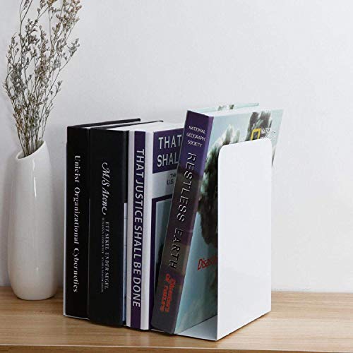 VONDERSO Bookends White, Metal Bookends Heavy Duty for Shelves Decor Home Office, Unique White Bookends Supports Anti-Slip for Kids Girls(2 Pair- 7.8 inches)