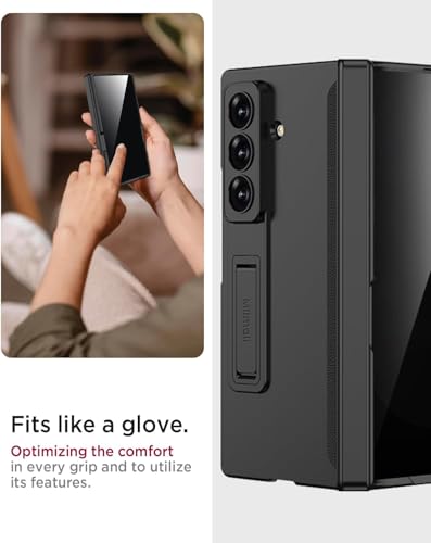 ELEPIK Armor series Case for Z Fold 7 with Kickstand, [Built-in Privacy Screen Protector] [Hinge Protection], [Full Body Protection] [PU Leather] Phone Case for Samsung Galaxy Z Fold 7 5G, Black.