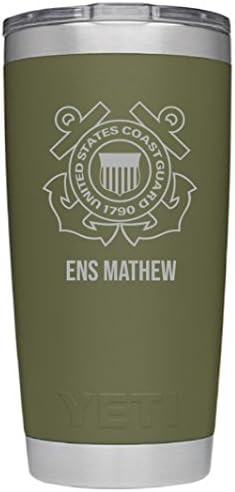 YETI Tumbler Engraved w/Coast Guard Seal, Laser Engraved Stainless Steel Tumbler With Your Choice Of NEW DuraCoat Colors - NOT A STICKER!!