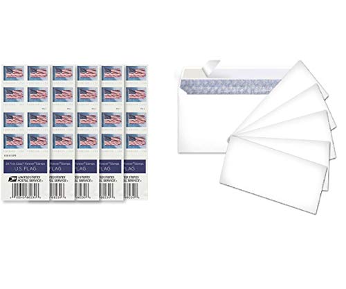 Pack of 100 (#10) Security envelopes, Peal & Seal, Together with 100 Postage Forever Stamps, 5 Books of 20, Total of 100 Stamps, Stamp Design May Vary.