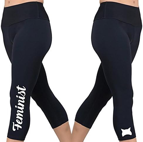 Women's FEMINIST Leggings/Capris, Black with White Print, Size L
