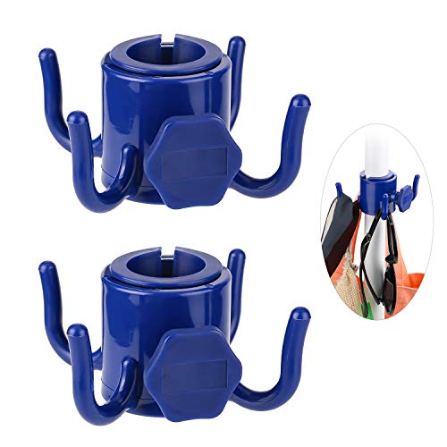 TAGVO 2 Pack Beach Umbrella Hanging Hook, 4-prongs Plastic Umbrella Hook Hanging for Towels/Hats/Clothes/Camera/Sunglasses/Bags-Durable, Fit for Beach,Camping Trips (Blue- 2 Pack)