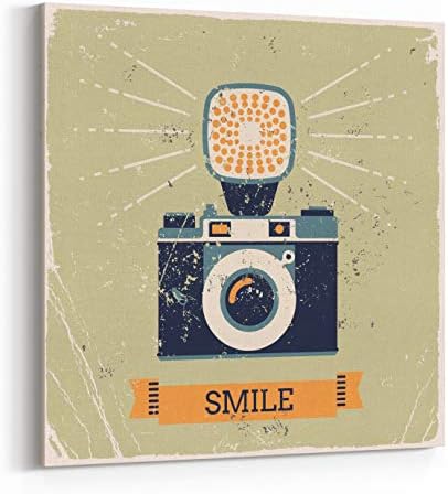 Rosenberry Rooms Canvas Wall Art Prints - Vector Retro Style Weathered Wall Art Printable Poster On Old School Photography Featuring Cool Retro Camera with Flash Installed Shabby (12 x 12 inches)