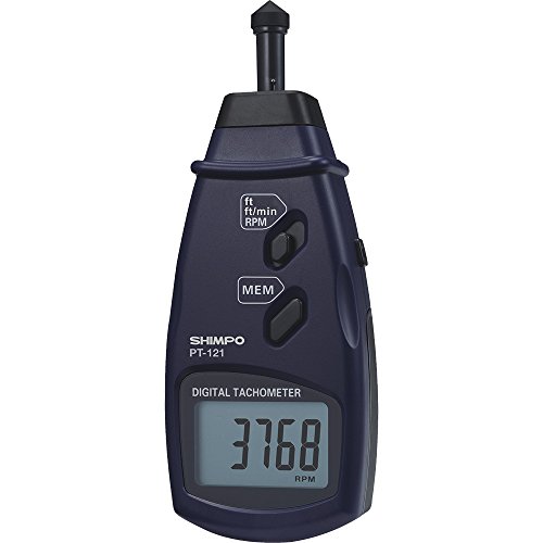 Shimpo PT-121 Contact Tachometer with RPM, Automatically Records Maximum/Minimum, Last Value Up to 96 Data Points During Testing