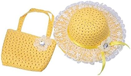 Jiuhexu Kids Straw Sun Hat Handbag Sets Children Beach Caps Prop Outfit 9Colors (Yellow)