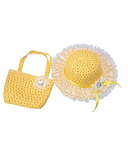 Jiuhexu Kids Straw Sun Hat Handbag Sets Children Beach Caps Prop Outfit 9Colors (Yellow)