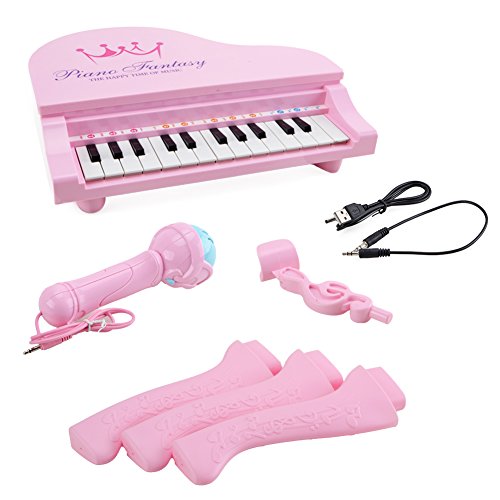 Happytime Kids Electronic Piano Muscial Toy Multi Function 25 Keys Light and Musical Instruments with Microphone MP3 Record Sing Musical Toy for Kids