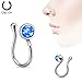 Opal Gem Clip On Nose Ring Fake Non No Piercing 17GA Silver Tone (Blue Opal)