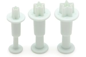 Bastex Star Shaped Plunger Cutter. Fondant Mold for Cake Decorating, Polymer Clay, Cupcake and More. Add to your Kitchen Mould Supplies and DIY Tools. Pack of 3 Pcs, Color White