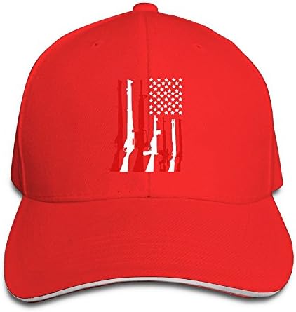 Knerbiny American Flag With Machine Guns Unisex Cotton Snapback Hat Baseball Caps Red