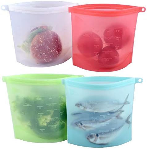 JIANFA Reusable Food Bags,More Convenient and Cost Effective Than Plastic - 1 Litre Silicone Storage Bag - BPA Free, Set of 4