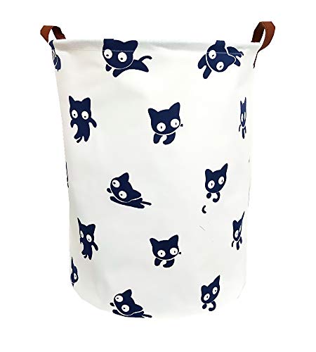 TIBAOLOVER 19.8" Large Sized Waterproof Foldable Laundry Hamper Bucket,Dirty Clothes Laundry Basket, Bin Storage Organizer for Toy Collection,Canvas Storage Basket with Stylish Design(Blue Cats) - Thumbnail 6