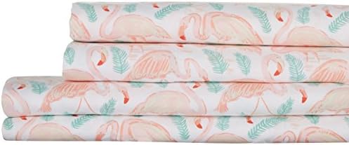 Coastal Home Flamingo Print Microfiber Sheet Set Twin White/pink/green