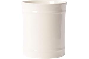 SZUAH Kitchen Utensil Holder, Larger Ceramic Utensil Crock for Kitchen Counter top & Dining Table (Cream, 5.9" x 5.9" x 6.7")