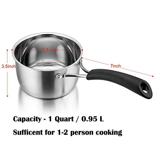 P&P CHEF 1 Quart Saucepan, Stainless Steel Saucepan with Lid, Small