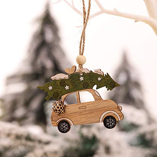 image for LIOOBO 4pcs Christmas Tree Hanging Pendant Creative Wooden Car Tree Sh