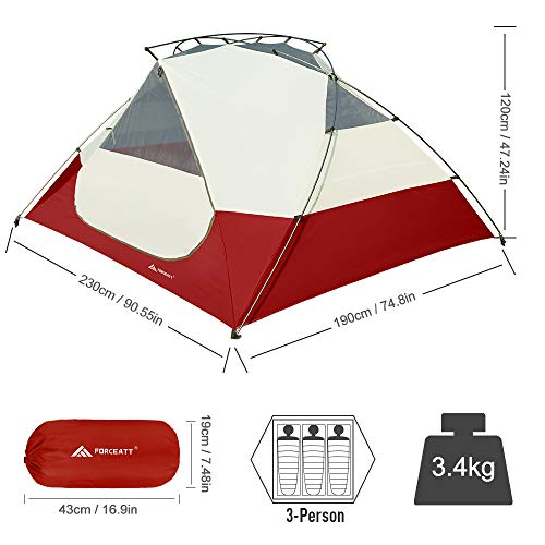 Forceatt Camping Tent, 2 Person Tent, Ultralight Tent for 3-4 Seasons, Waterproof and Windproof, Easy to Install, Suitable for Outdoor Sports such as Tourism, Camping, Trekking