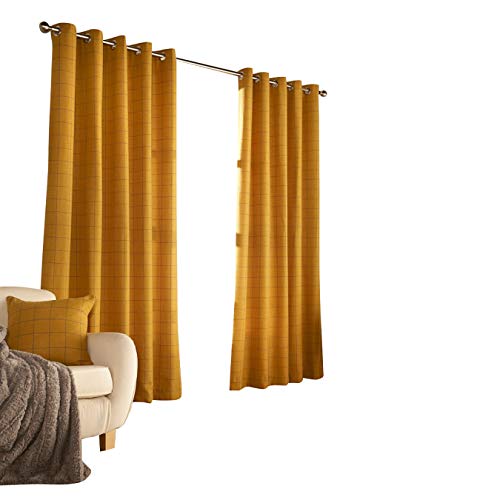 Furn Ellis Ringtop Cortinas Ojal (Par) -Ready Made-Poliéster-Ocre-229Cm X 137 Cm, De Poliéster, Ocre, 229 X 137 Cm (90" X 54" Pulgadas)