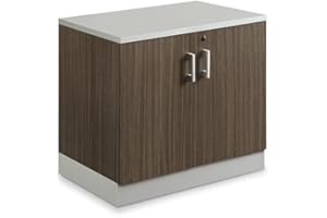 nbf signature series Esquire Two Door Storage Cabinet 29.4" H Driftwood Laminate/Silver Laminate Kickplate and Hardware