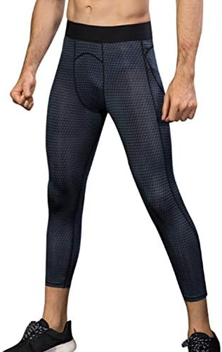 Queerier Men's Compression 3/4 Pants Baselayer Tights for Gym,Basketball and Cycling 3 Pack