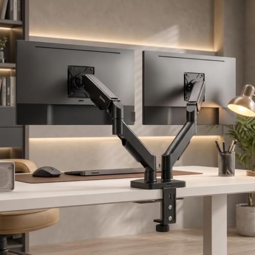 Suporte Duplo para Monitor com Pistão a Gás JadeVic – Braço Articulado para 2 Monitores de 10 até 29 Polegadas com Rotação 360° - JadeVic