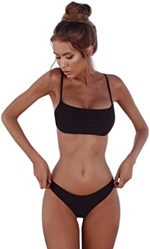 Yellow Bandeau Bandage Bikini Set, Women Push-Up Brazilian Swimwear Beachwear Swimsuit (M, Black)