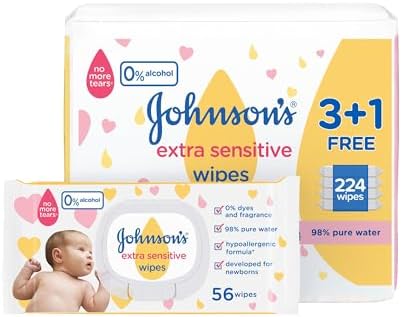 Johnson's Baby Wipes Extra Sensitive 3+1 Pack of 56 (224 Count