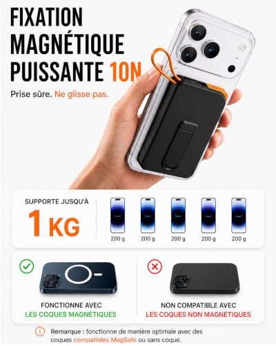 Power Bank pour MagSafe, Batterie Externe Magnétique Tout-en-Un 10000mAh