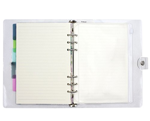Eilova A5 6-Hole PVC Binder Notebooks Clear Refillable Journal Planner Notepad Loose Leaf Folder(1x Ruled Inner Paper+1x Zip Storage Bag+1x Page Maker + 5X Index Tabs Divider)
