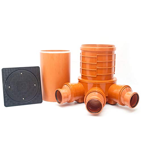 KG Schacht DN300 (315 mm) / DN125 SET Rohr 50cm Kanal Entwässerung Deckel quadratisch voll