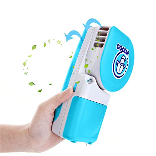 LUCKSTAR Handheld Cooler Fan - Small Fan Mini-Air Conditioner Speed Adjustable Summer Cooler Fan With Water Bottle Powered by Batteries or USB Cable for Home / Office / Travel / Outdoor (Blue)