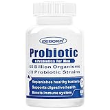Probiotics for Men 50 Billion CFU, 10 Strains, Support Digestive and Immune Health, Prebiotic Fiber No Refrigeration Shelf Stable, Gluten & Soy Free 60 Tablets