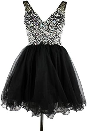 Fashion Short Mini Ball Gown Crystal Prom Dress Black Cocktail Party Formal Dresses (2)