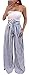 Ybenlow Women's Vertical Striped High Waist Stretch Wide Leg Long Bottom Pallazo Capris Pants with Waist Tie (X-Large, Blue)