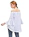 SheIn Women's Off The Shoulder Bell Sleeve Striped Blouse - Dark Blue Small