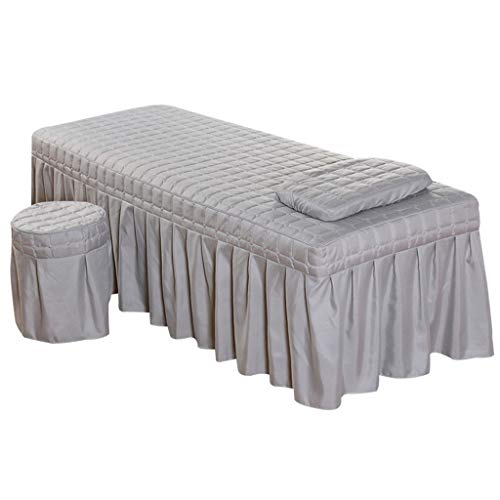 Flameer Massage Hotel Face Table Linen Set Bed Skirt Valance Sheet with Face Breath Hole Pillow Case Stool Cover for Beauty Salon Tattoo - Grey-S