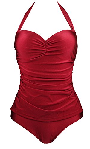 Cocoship 50s solid burgundy elegant bathing vintage one…