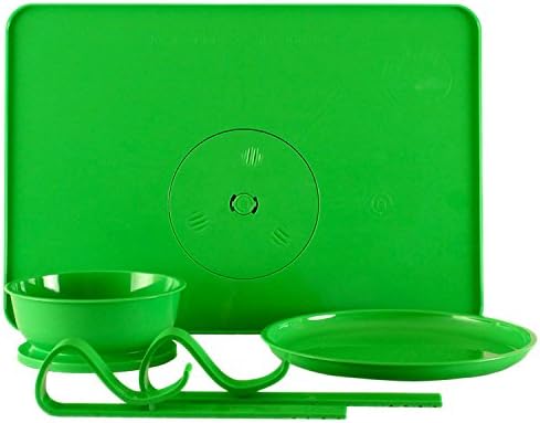 Kids Stay Put Dining and Dinnerware Set, Locking Bowl and Plate With Placemat Tray That Locks To Any Dinner Table, Perfect for Messy Infants or Children, Green
