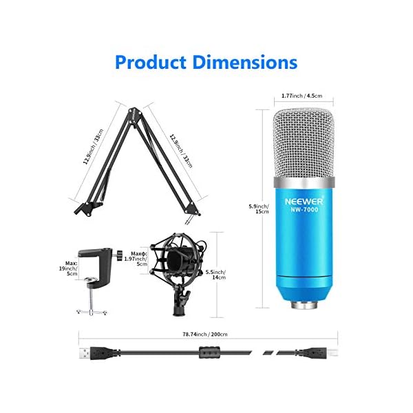 Neewer USB Mikrofon für Windows und Mac mit Aufhängung Scheren Armständer, Shock Mount und Tisch Montage Klammer Set für… – Bild 8