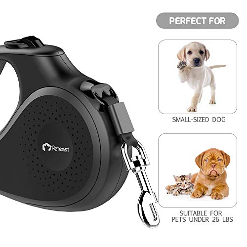 Peteast Retractable Dog Leash Small Breed, Patented Dog Leash for Small Dog, Leash Up to 26lbs, 10ft, Portable Design with One Button Brake/Lock, Comfortable Hand Grip