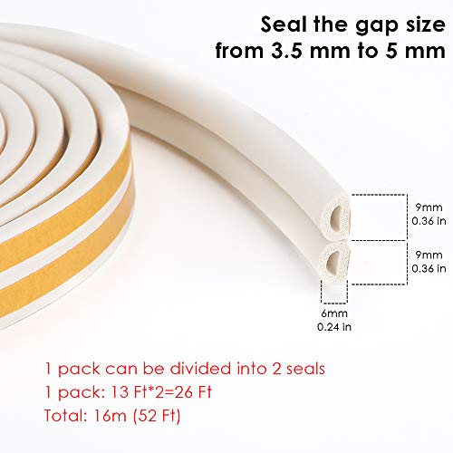 QIBOX Indoor Weather Strips, 52Ft Weather Stripping for Doors Window Seal Draft Stopper Door Sweep, Insulation Door Strip Kit Soundproofing Anti-Collision Self-Adhesive (2 Rolls) - Thumbnail 4