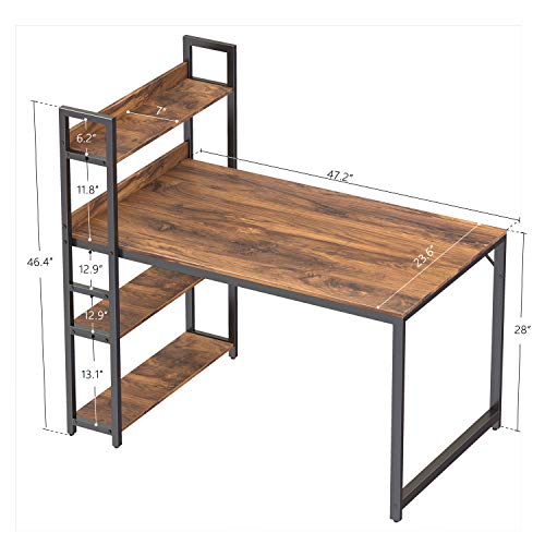 CubiCubi Computer Desk 47 inch with Storage Shelves Study Writing Table