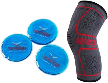 Knee Brace Support Sleeve with Comfort Compression Includes 3 Round Reusable Gel Hot or Cold Ice Packs for the Ultimate Injury Recovery & Joint Pain Relief by RENEG8