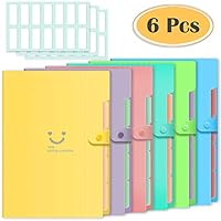 Selizo 6 Pcs Expanding File Folders with 5 Pockets Plastic A4 Letter Size Document Organizer and 168 Pcs File Folder Labels for School and Office