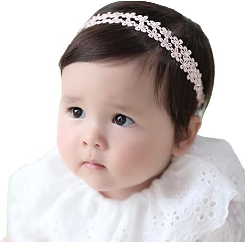 Baby Girls Lace Rhinestone Headband Strength Hair Band Headwrap For Infant Girl (Pink)