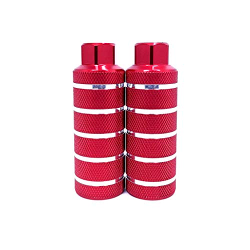 Mantain Bike Pegs, 4.3"Length Aluminum Alloy Cylinder Anti-Skid Straight Lines Fit 3/8 inch Axles One Pair (Red)