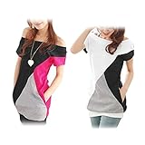 Women Boat Neck Short Sleeve Color Block Tee Shirts